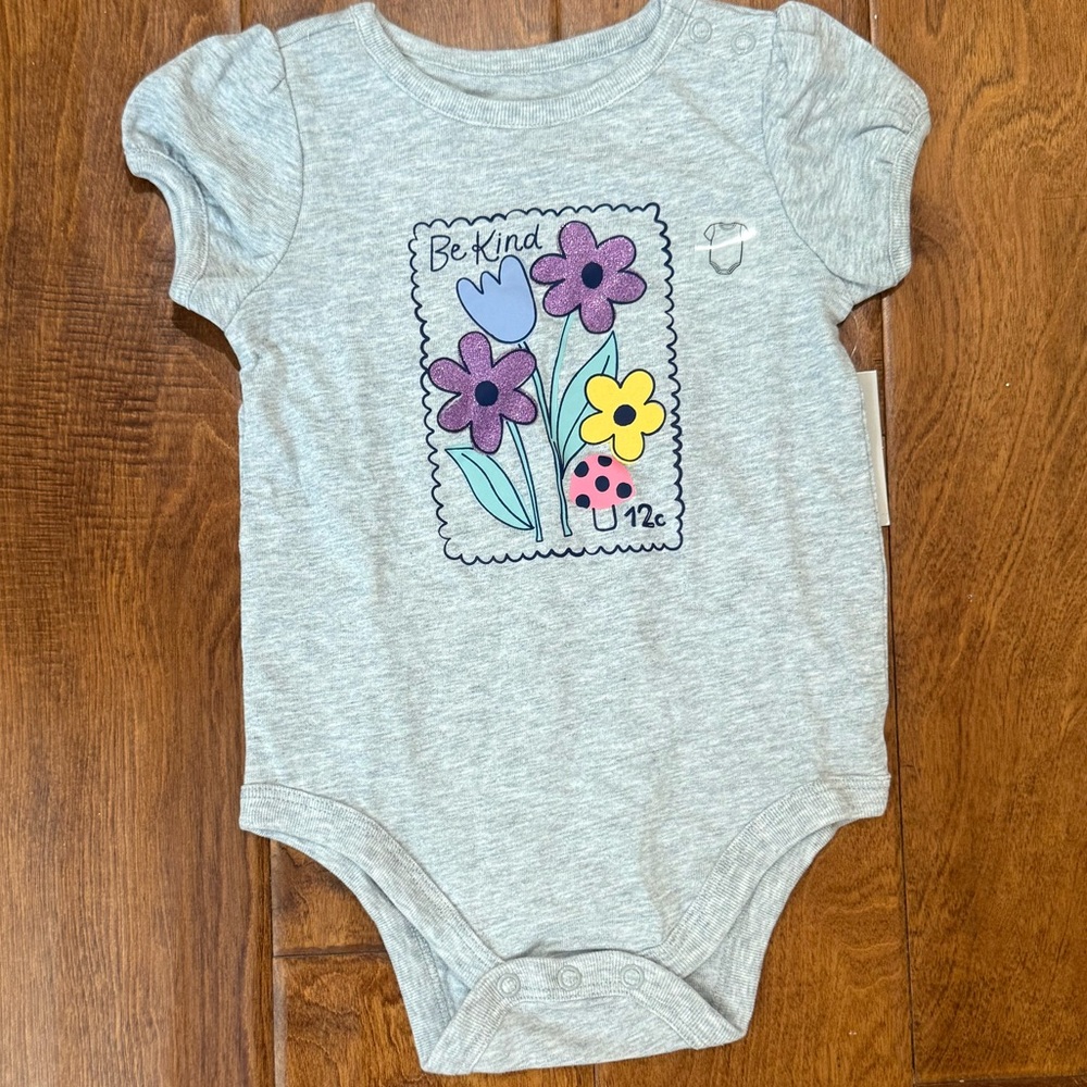 NWT Size 12 months Garanimals Gray Baby Onesie with Floral Print